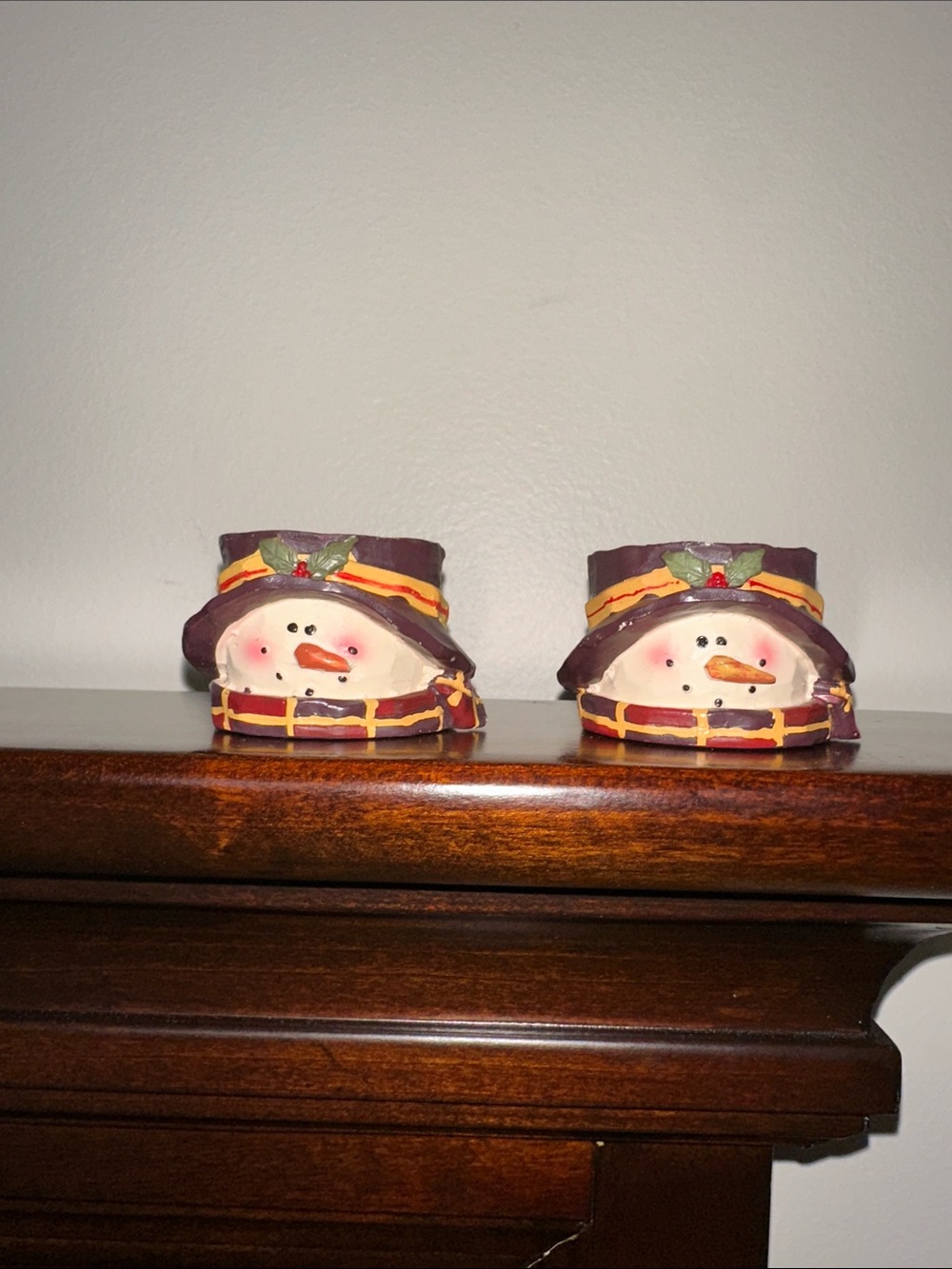 Crazy Mountain Primitive Snowman Tea Light Candle Holders x 2